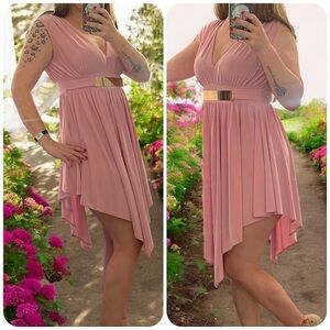 Y2K Dress Asymmetrical Fairy Bodycon Stretch pink Midi Dress V Shape